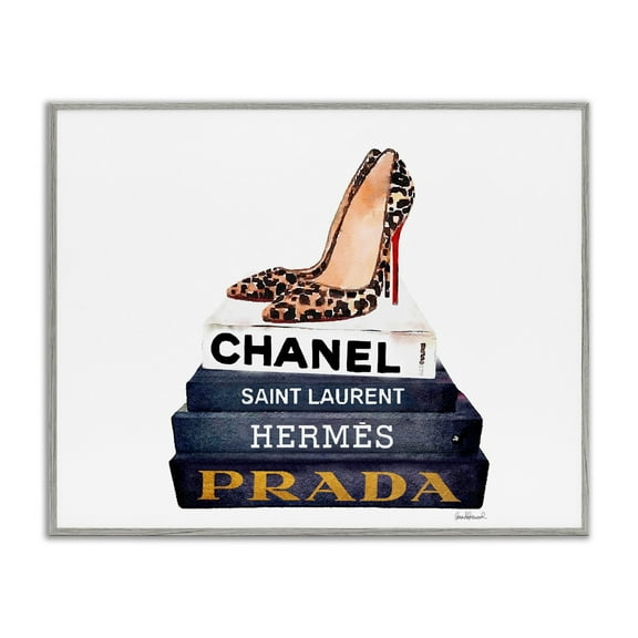 Stupell Industries Glam Fashion Book Set Leopard Pumps Heels Framed Wall Art by Amanda Greenwood