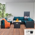 thumbnail image 4 of Waroom Patio Furniture Sofa Set 5-Piece Outdoor Wicker Furniture Set with Fire Pit, Peacock Blue, 4 of 6