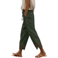 thumbnail image 2 of Utoimkio Drawstring Waist Linen Capri Pants for Women Casual Hollow Eyelet Cutout Hem Cropped Trousers with Single Button Back Pocket, 2 of 5