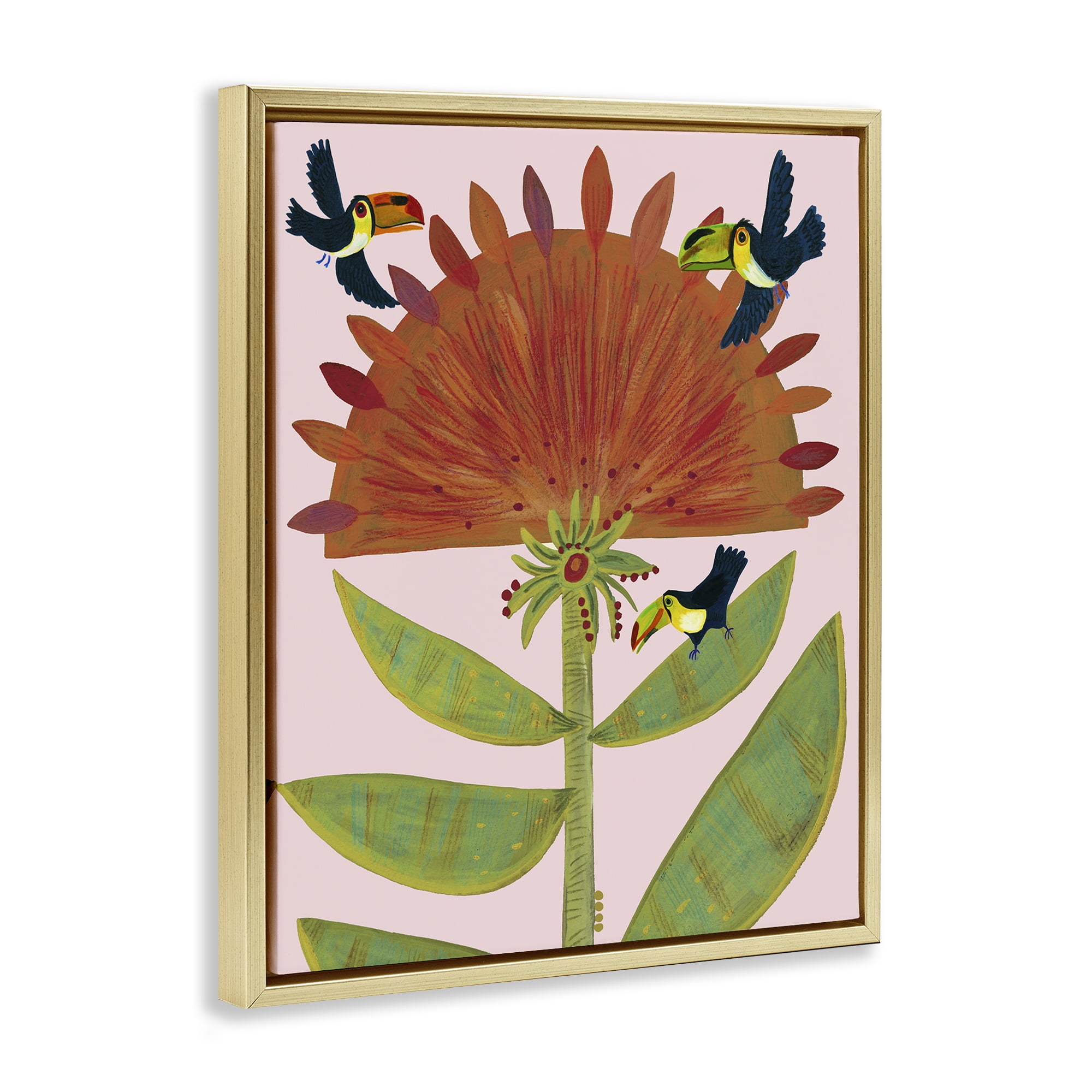 Stupell Industries Tropical Plant & Toucans Gold Framed Floater Canvas Wall Art, design by Kay Widdowson