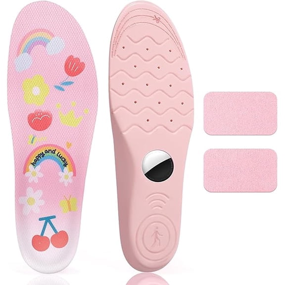 mjw001 Insoles for Airtag Hidden Holder, Tracker Devise Case for Kids, Comfortable Inserts for Shoes，Pink Rainbow (Pink,Foot:6.2-6.9IN/Insole:6.8-7.5IN/10-12C)