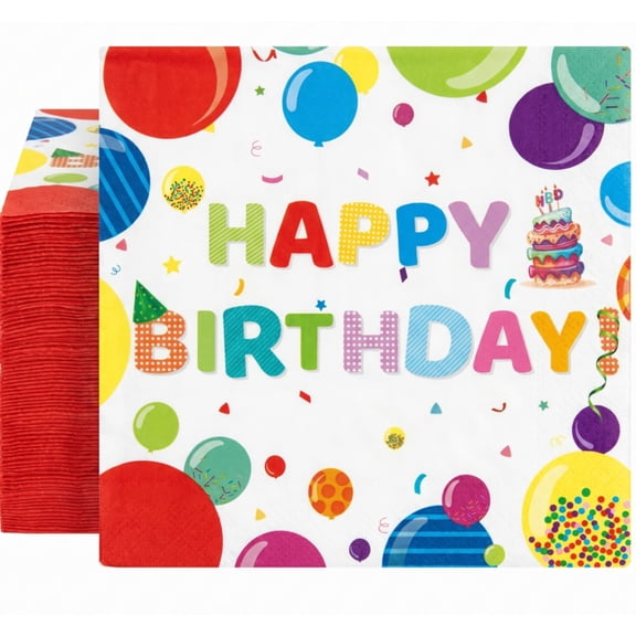100 Pcs Happy Birthday Paper Napkins, Colorful Balloon Pattern Disposable Napkins for Birthday Party, Wedding