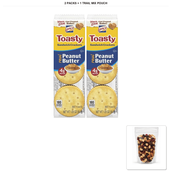 Lance Toasty Peanut Butter Crackers 1.29 oz, 2 Packs with 1 Bybies Trail Mix Pouch, 2 oz