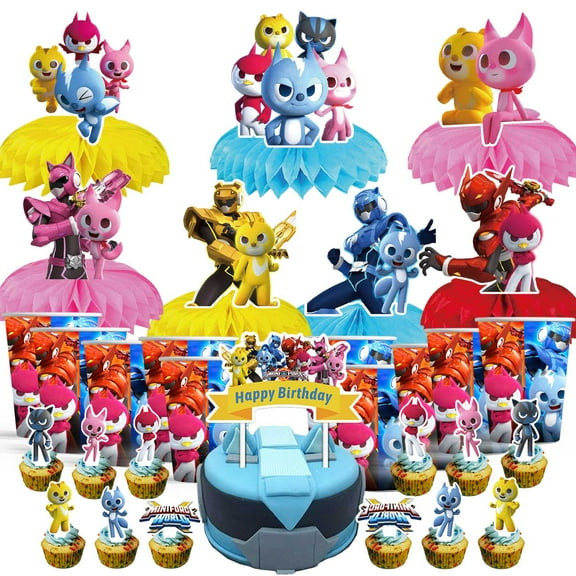 Miniforce Party Supplies Decor Cups Fans Decorations Honeycomb Centerpieces Cake Toppers