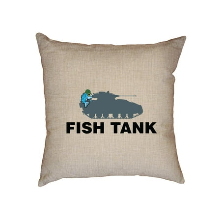 - Fish Tank - Blue Army Fish on Military Armored Tank Decorative Linen Throw Cushion Pillow Case with Insert