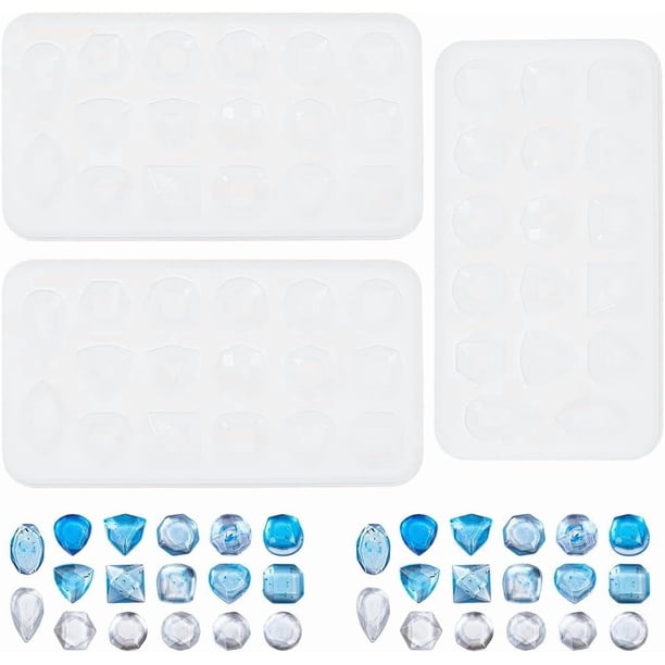 3 moldes de silicona para gemas facetadas, moldes de fundición para joyería de cabujón, molde de fundición de aretes de resina blanca