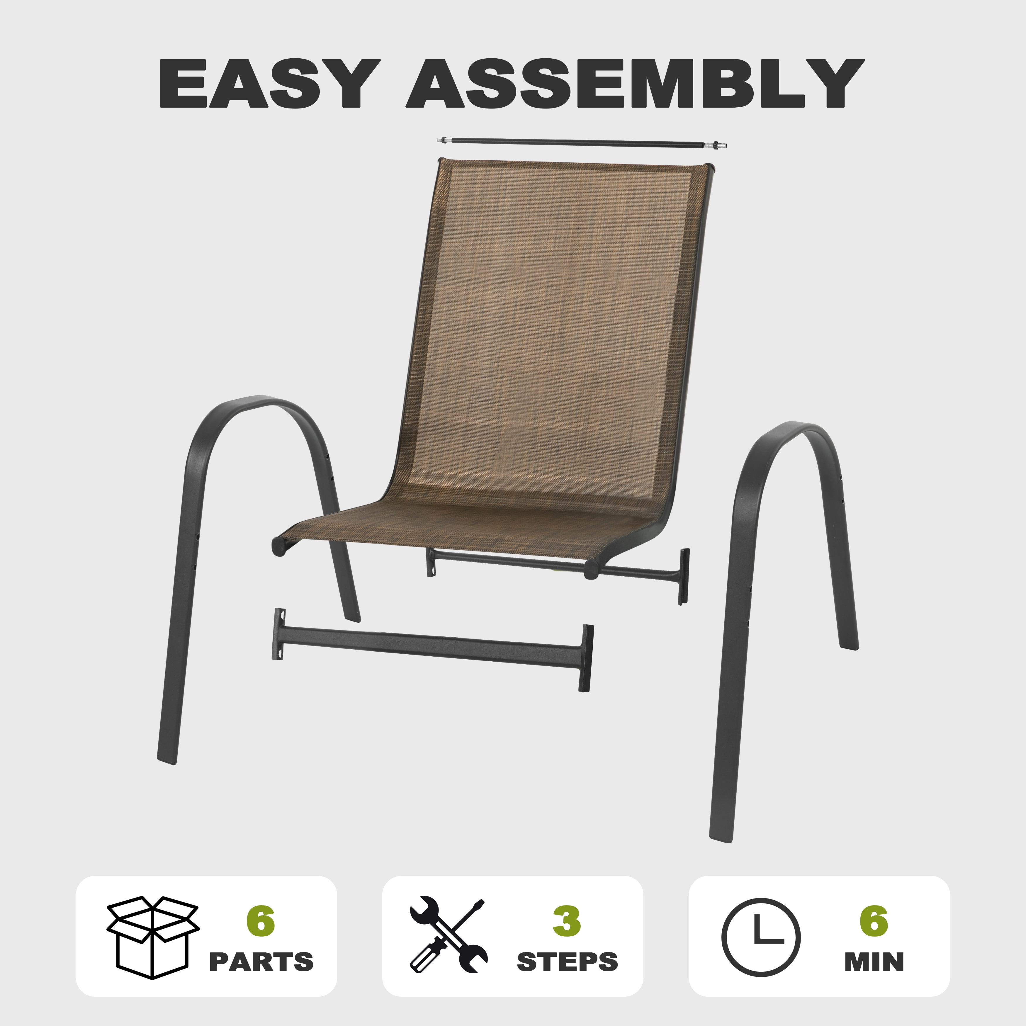 Nuu Garden Outdoor Stackable Chairs Set of 4, Patio Dining Chairs for All Weather, Breathable Textilene Outdoor Chair Set with Armrests, Brown