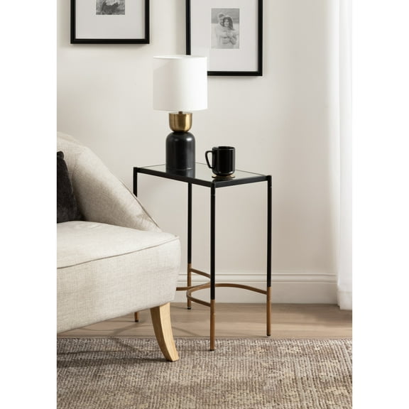 Kate and Laurel Catriona Modern Glam Metal Skinny Side Table, 19 x 11 x 24, Black and Gold, Rectangular Slim Living Room End Table with Geometric Base for Use as Bedroom Accent or Entryway Decor
