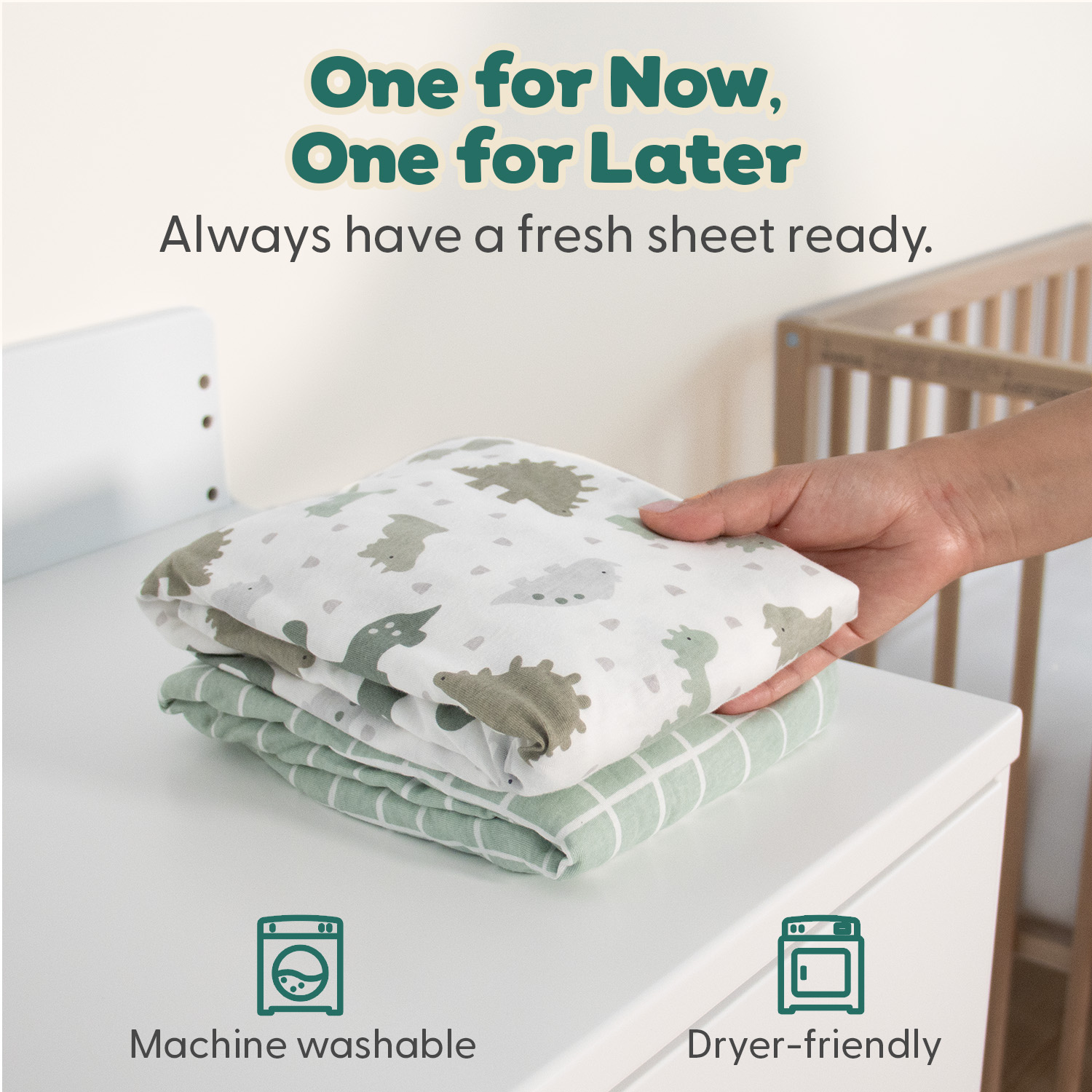 The Peanutshell Organic Cotton Crib Sheets, Sage Dino, 2-Pack photo 5