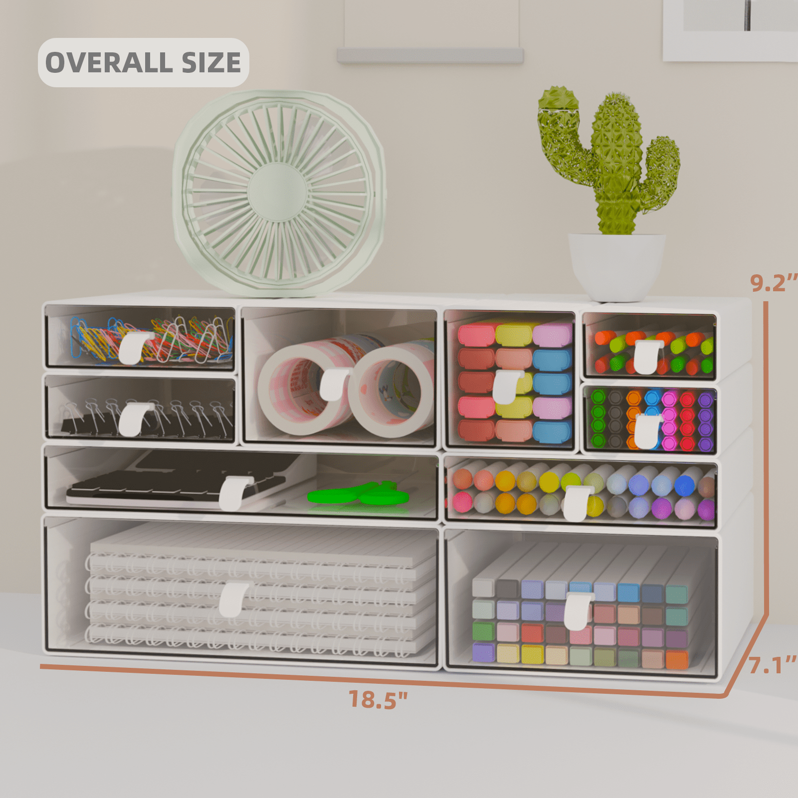 Yashong 10 Drawers Stackable Desk Storage Organizer for Desktop, Office, DIY Craft and Make Up, White & Clear