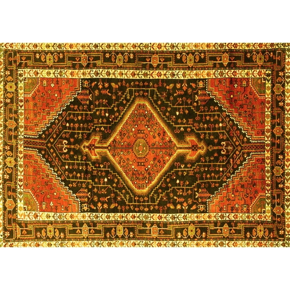 Ahgly Company Machine Washable Indoor Rectangle Persian Yellow Traditional Area Rugs, 5' x 7'
