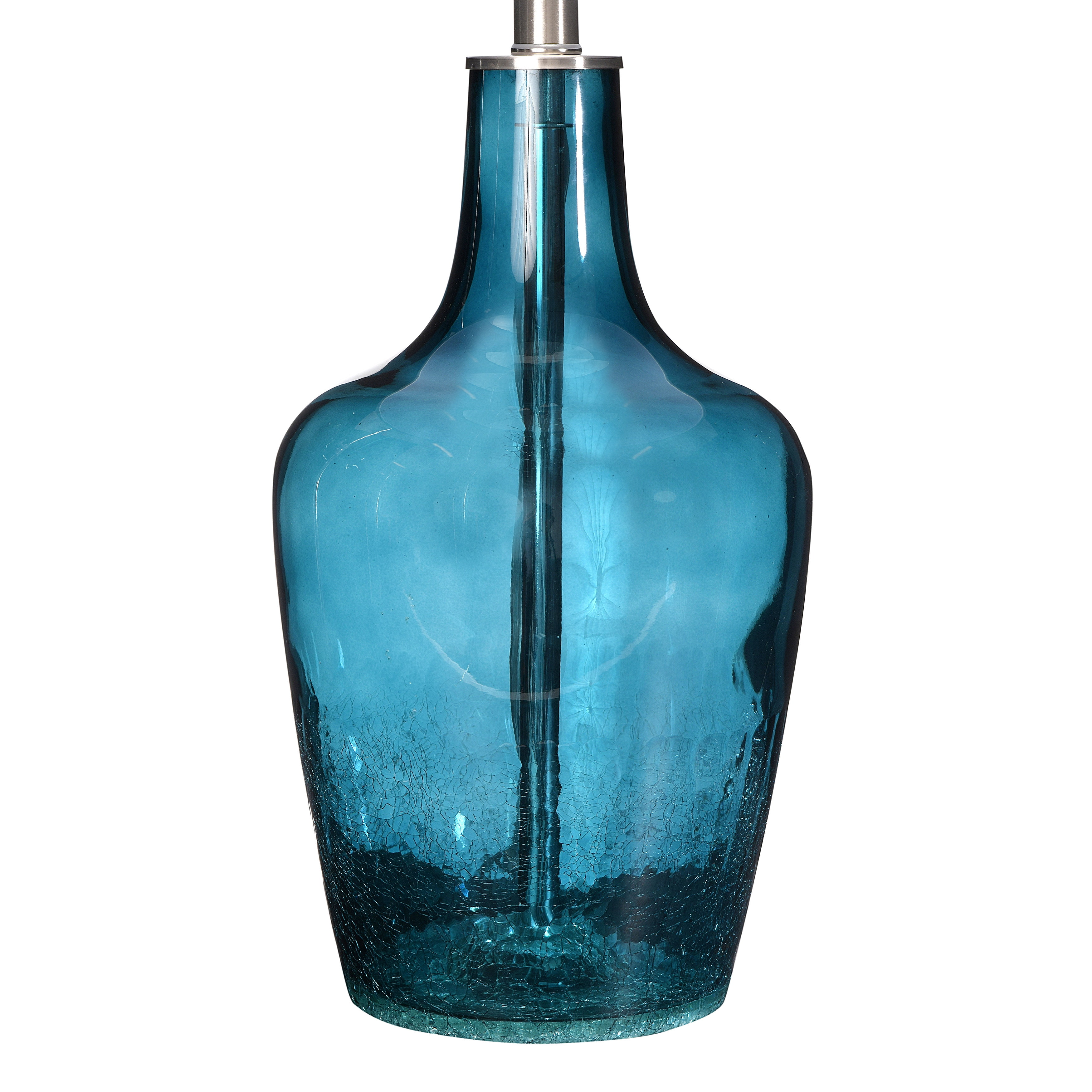 Ember Interiors 27" Brushed chrome accents Deep Blue Glass Table Lamps with Light Cream empire