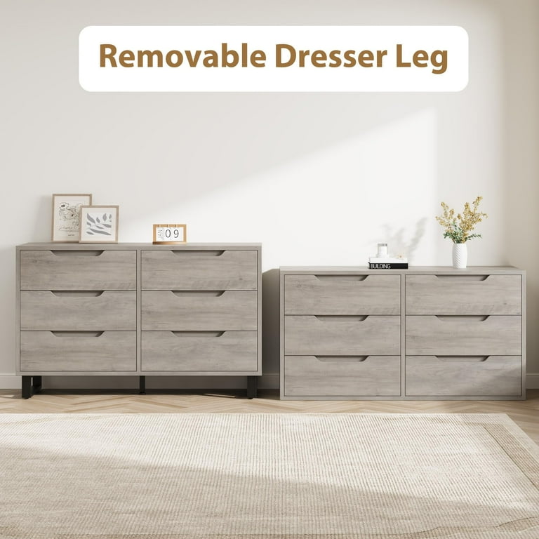 Modern Wooden 6-Drawer Dresser - Slim Storage Cabinet with Metal Legs for  Bedroom, Gray