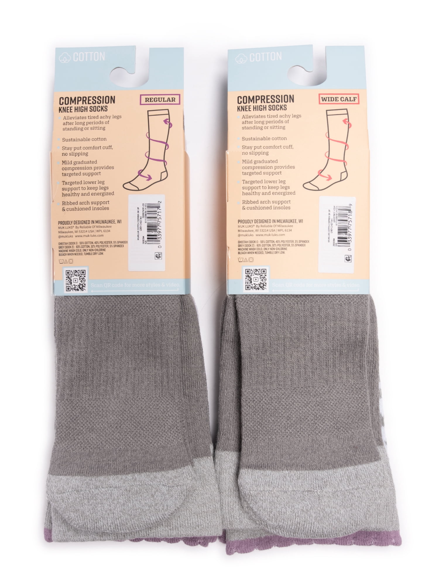 MUK LUKS Women's Regular Width Compression Cotton Knee-High Socks, 2-Pack, Shoe Sizes 6-10