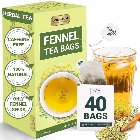 LeafLea 40 Fennel Tea Bags, 100% Natural & Pure Fennel Seed Tea, Te De Hinojo, Mild Sweet Finish, Caffeine-Free, Sugar-Free