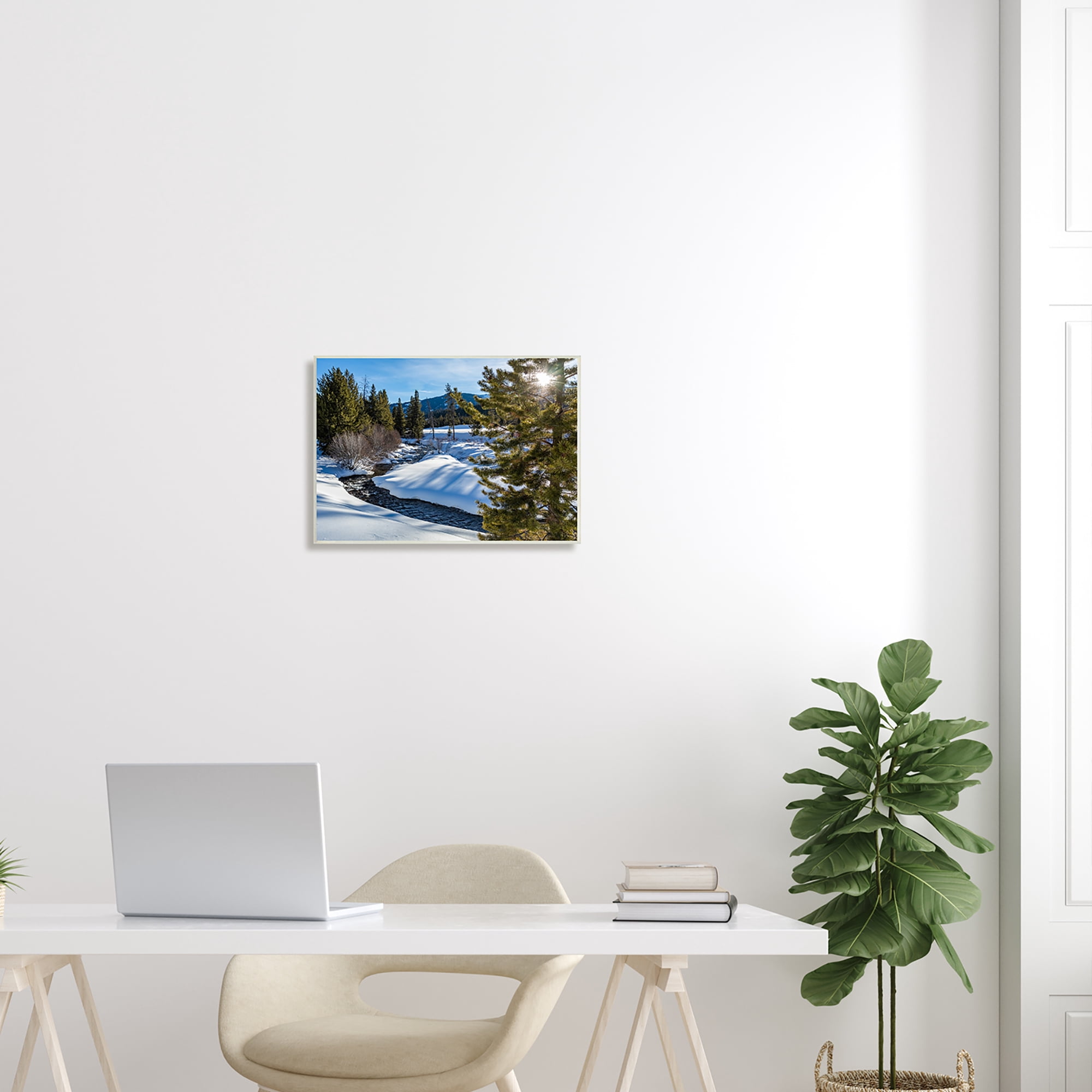 Stupell Industries River Flowing Between Snowy Slopes Distant Mountain Photograph Unframed Art Print Wall Art, Design by Steve Smith