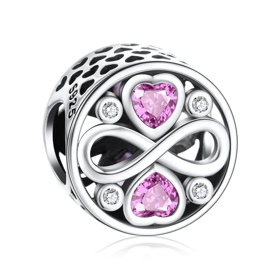 ROSIANNA 925 Sterling Silver Charm for Bracelets Pink Stone Clover Bead Charms Women Bracelet Charm