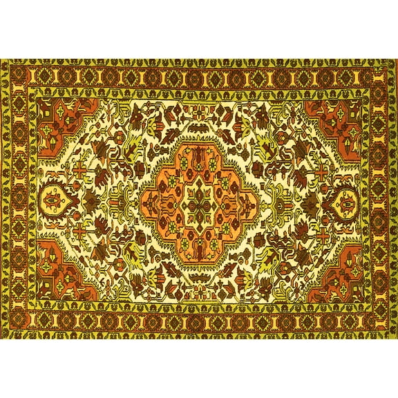 Ahgly Company Machine Washable Indoor Rectangle Persian Yellow Traditional Area Rugs, 5' x 7'