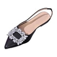 thumbnail image 2 of Miluxas Women Chunky Block Low Heel Pointed Toe Flats Shoes Slingback Buckle Rhinestone Crystal Party Cute Flats Black 7(39), 2 of 9