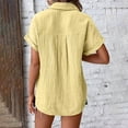 thumbnail image 6 of WRKEKC Short Sleeve Shirts for Women, Summer T-Shirts for Women, Women's Trendy Solid Color Button-Up Rolled Short Sleeve Turndown Collar Blouse Tops, 6 of 8
