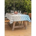 thumbnail image 4 of 60x84 Inch Outdoor Tablecloth with Umbrella Hole Zipper Rectangle Blue Brown Rectangular Tablecloths Outside Waterproof Modern Chevron Waves Khaki Geometric Stripes Patio Table Cover for Picnic Party, 4 of 8