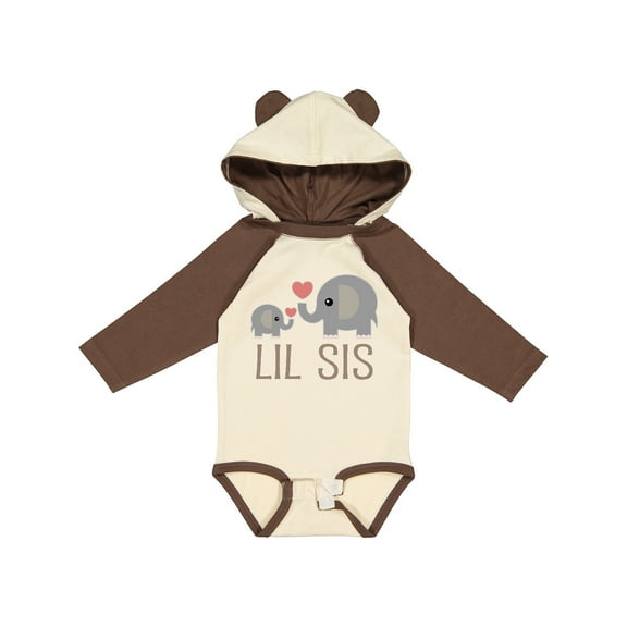 Inktastic Little Sister Elephant Girls Long Sleeve Baby Bodysuit