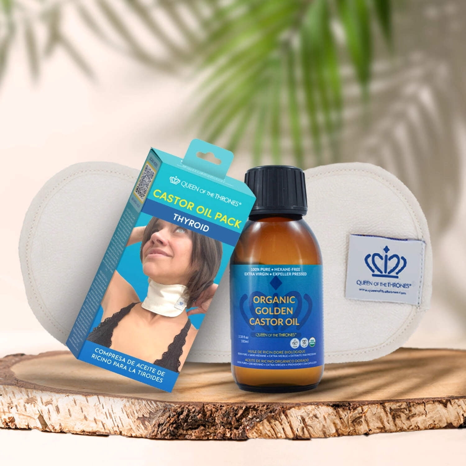 Queen of the Thrones Thyroid Castor Oil Pack Bundle, Includes Organic Golden Castor Oil, 3.38 fl oz
