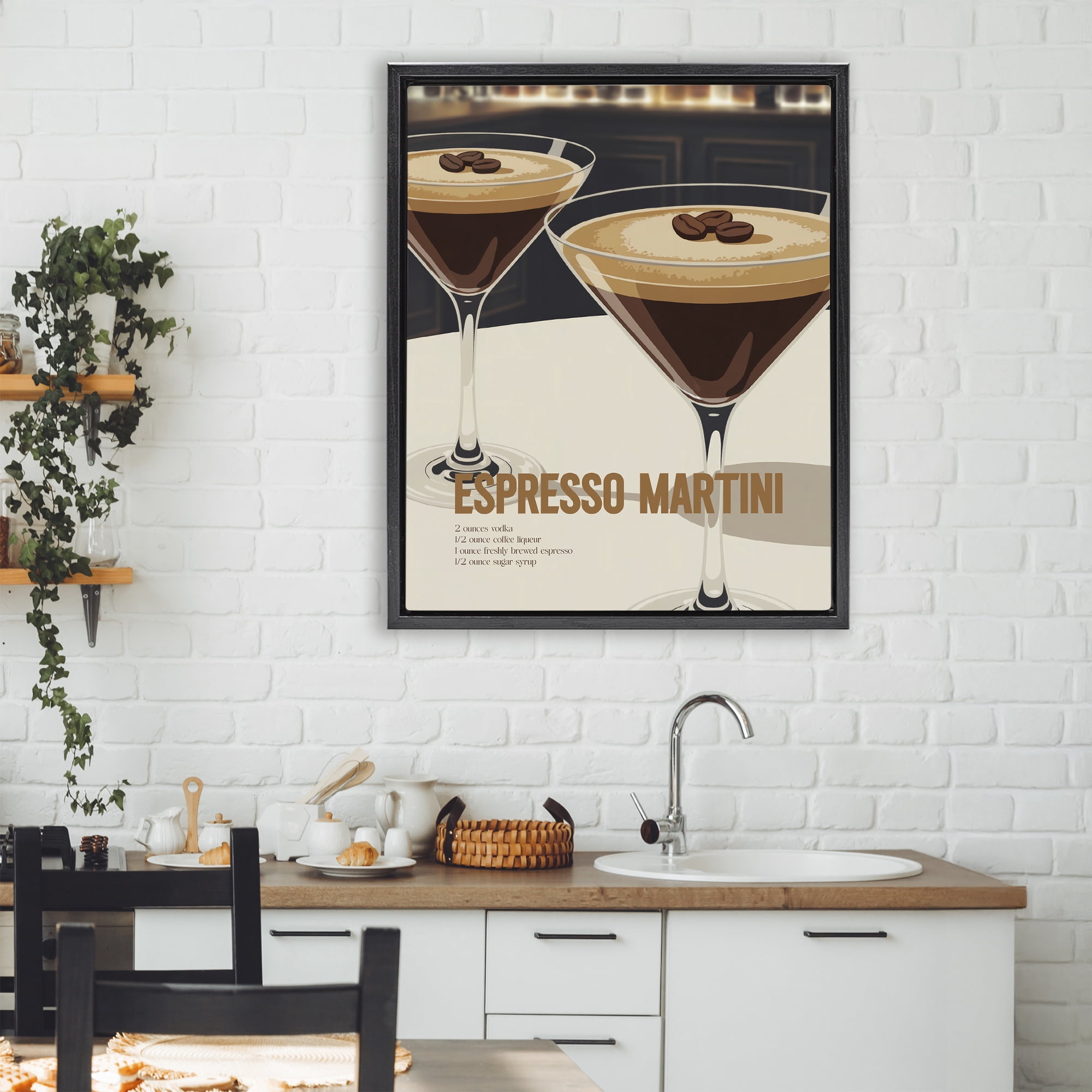 Stupell Industries Sleek Modern Espresso Martini Black Framed Floater Canvas Wall Art, design by Andreas Magnusson