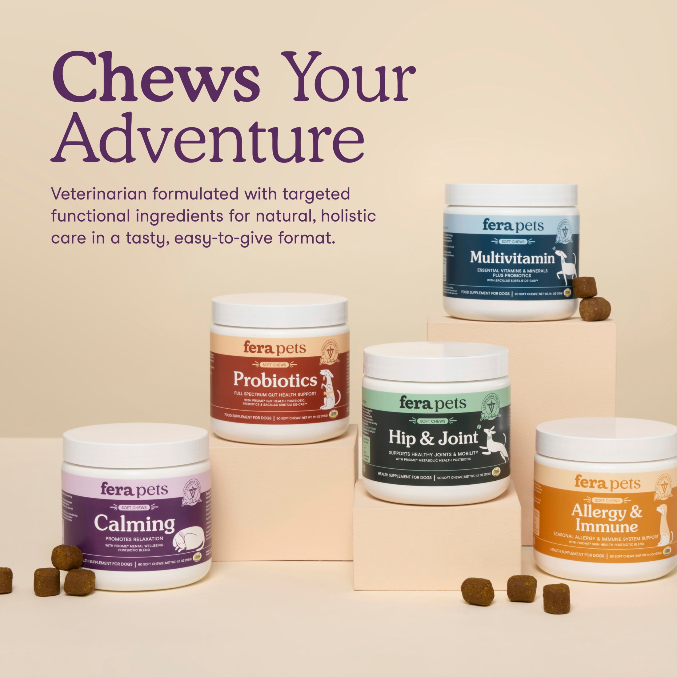 Fera Pets Calming Chews for Dogs - With Ashwagandha & L-Theanine - Promotes Relaxation - 90 Soft Chews