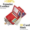 thumbnail image 5 of Genuine Leather Wallets for Women RFID Blocking Bifold with Zipper Pocket, 2 ID Windows, 18 Card Slots, Red, 5 of 7