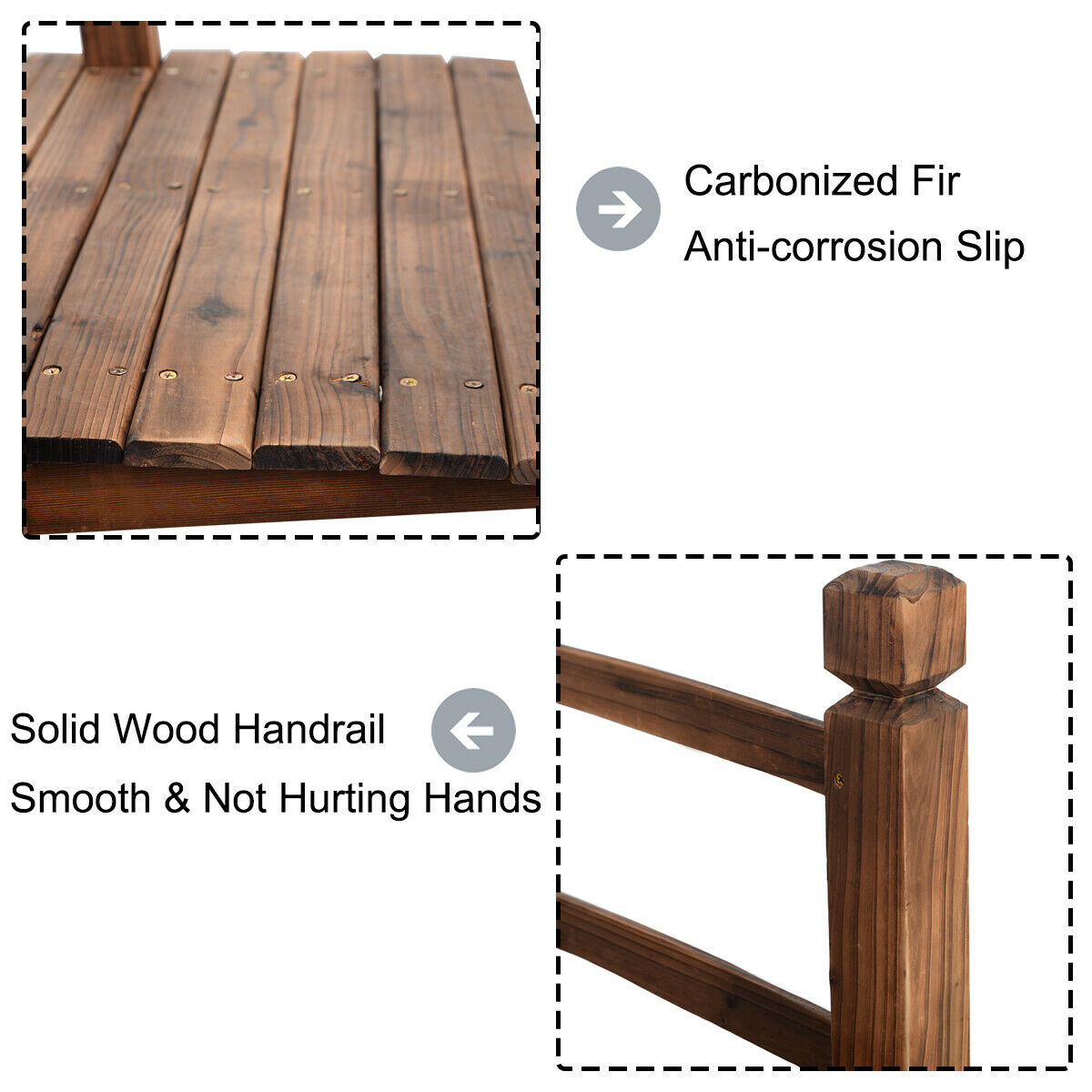 Costway 5ft Wooden Garden Bridge – Stained Solid Fir – Decorative Pond Arch Walkway – 400lb Capacity
