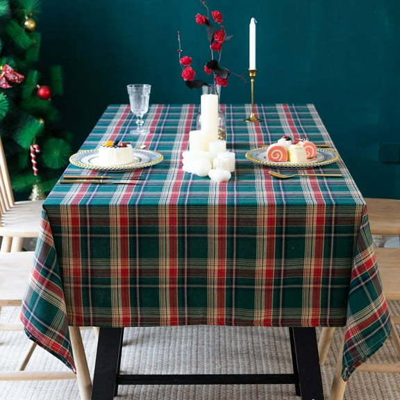 XmhyTop-A Plaid Christmas Tablecloth 55 x 118 Inch , Heavy Duty Table Cover for Winter, Party & Holiday, Green and Red