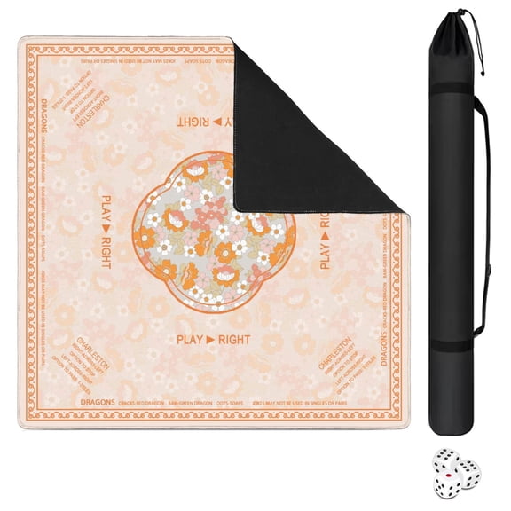 Floral Mahjong Mat with Rules, 31.5*31.5in Anti Slip American Mahjong Mat for Table, Noise Reduction, Neoprene Mah jongg Mats with Carrying Bag & 3 Dices, Mahjong Supplies Gift, Board Tile Games Mats