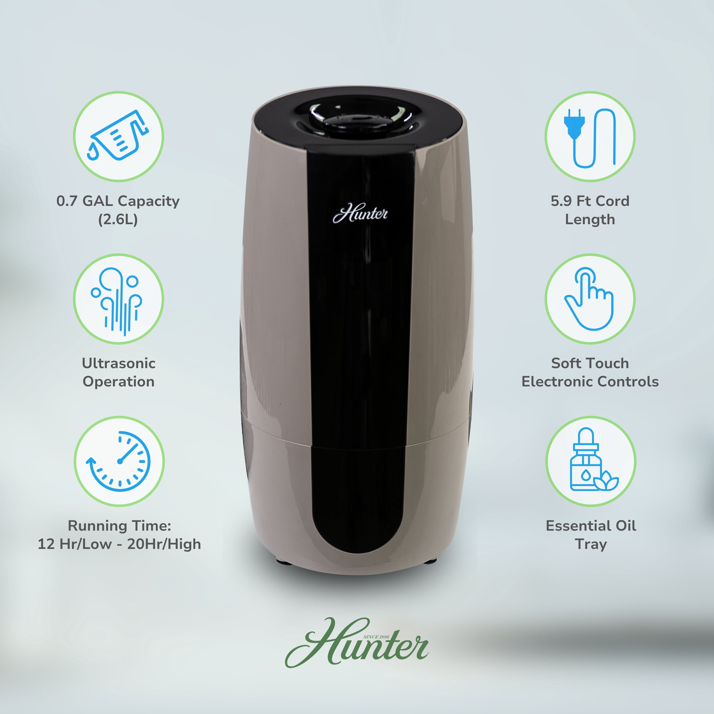 Hunter HHU400 Aspire Cool Mist 0.7 Gal Ultrasonic Humidifier, Taupe