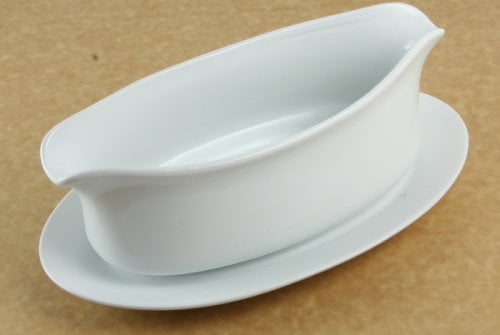 Harold Import Company HIC Gravy Boat with Attached Saucer 18 oz Fine Porcelain White
