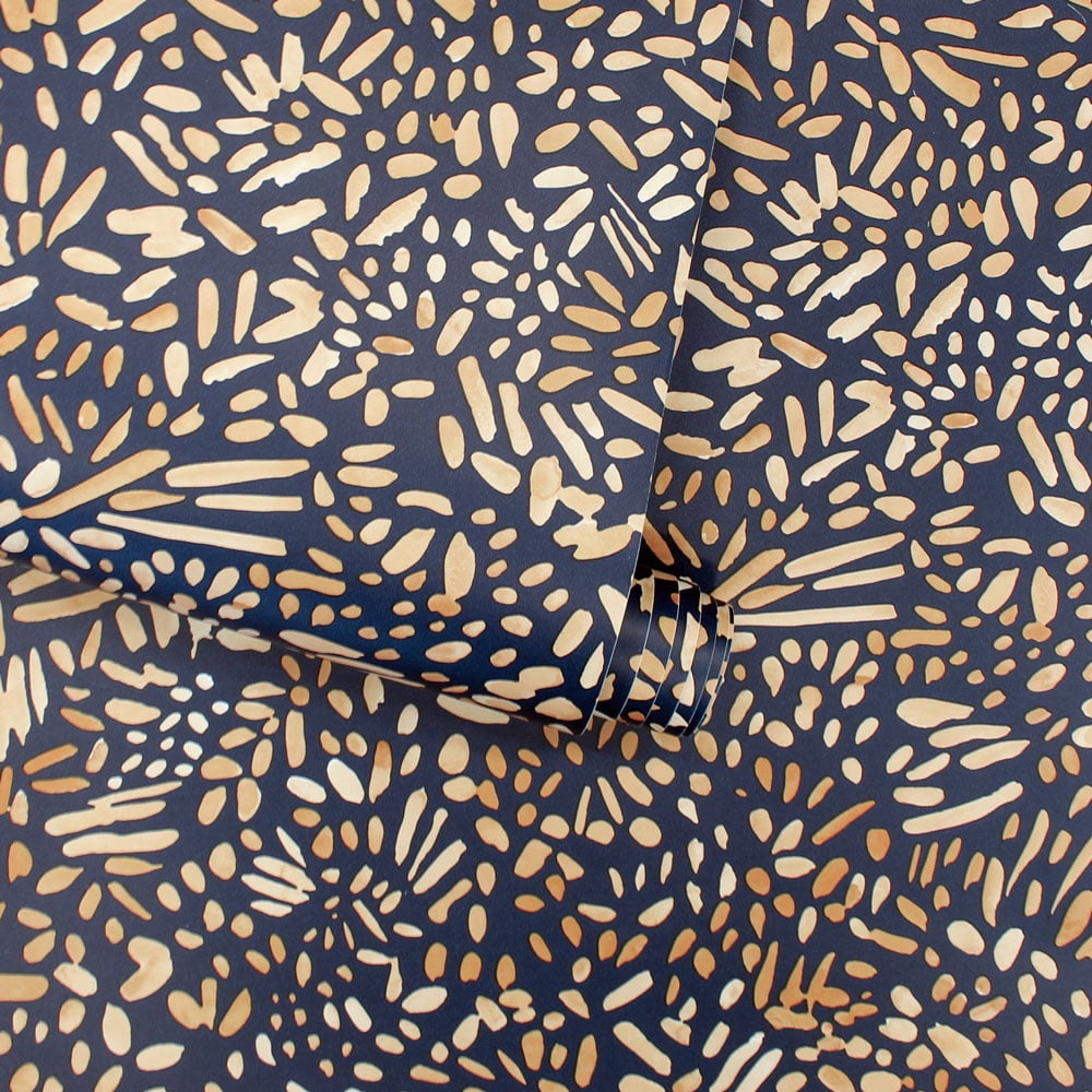 Tempaper Brushstroke Garden Navy Peel and Stick Wallpaper, 20.5" x 16.5'