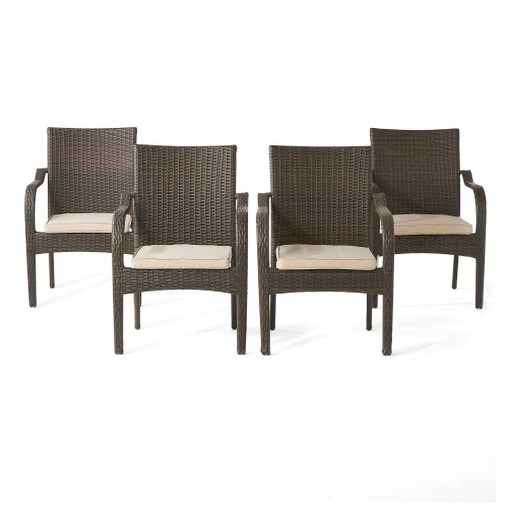 Chairs Set of 4, Outdoor Stackable Patio Dining Chairs with Cushions for Garden, Brown