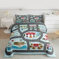 thumbnail image 3 of Manfei Kids School Full Size Comforter Sets, Cartoon Street Lines Bedding Comforter Set, Rustic Lake House Reversible Bedding Sets, Breathable Home Decor, 3-Piece, 3 of 9