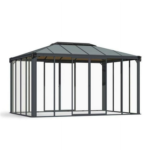 10 x 14 ft.  Ledro Enclosed Gazebo with Screen Doors, Gray & Bronze