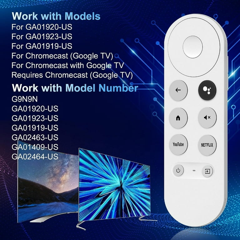 Replacement Remote Control for Google Chromecast with Google TV  (4K)-Streaming Stick Entertainment with Voice Search-Snow (Remote Control  Only)