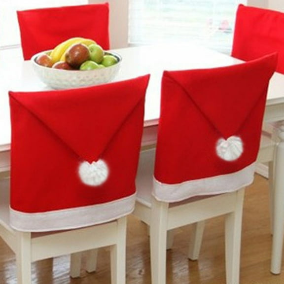 KCEHTA Christmas Chair Covers for Dining Room Set of 6 Santa Hat Chair Back Covers Dining Chair Slipcovers for Christmas Decorations