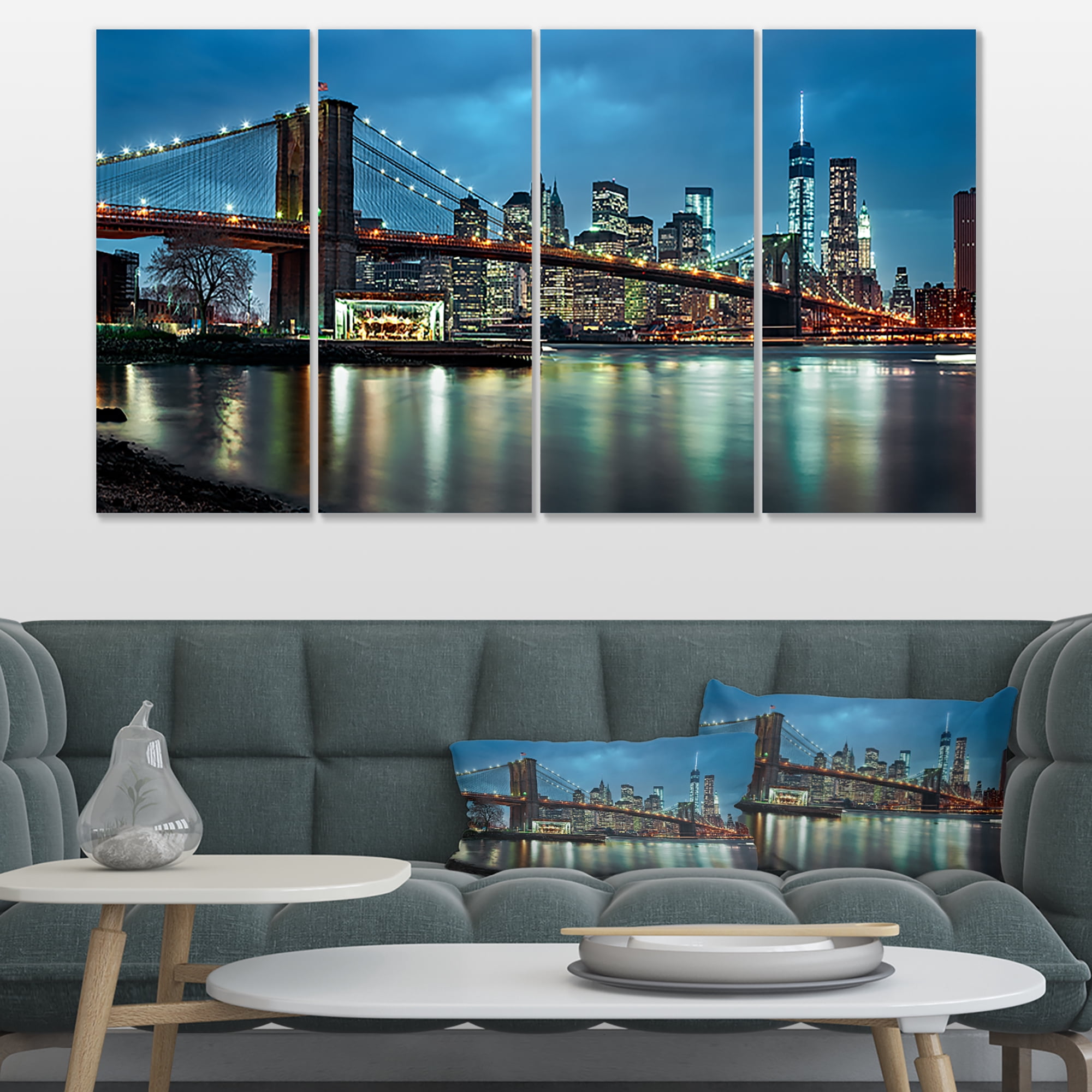Designart 'Brooklyn Bridge and Skyscrapers ' Cityscape Canvas Print