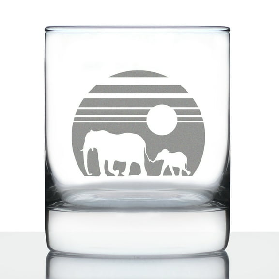 Bevvee Whiskey Rocks Glass 10.25 oz Elephant Sunset Gifts for Elephant Lovers Glassware & Drinkware