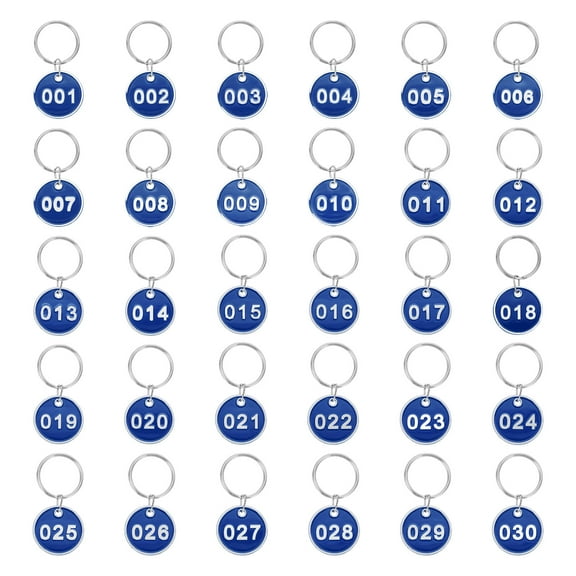 Uxcell 1-30 Number Tags, 30Pcs Round ID Number Key Tags Aluminum Alloy Marking Identification Label with Metal Rings for Luggage Dormitory Keychain Lockers, Blue