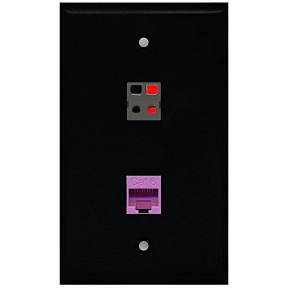 RiteAV - Black 1 Port Cat6 Ethernet Purple 1 Port Speaker Wall Plate
