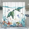 thumbnail image 1 of Funny Cat Shower Curtain Set Teal Blue Sea Ocean Waterproof Fabric Curtains with Animal Octopus Starfish Turtle Anchor Fish Nautical Bathroom Decor (Blue, 72''''×72''''), 1 of 6