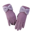 thumbnail image 3 of Naierhg 1 Pair Bowknot Decor Thickened Solid Color Women Gloves Autumn Winter Double-sided Fleece Touch Screen Driving Gloves keep warm Purple, 3 of 8