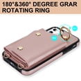thumbnail image 5 of Crossbody Strap Wallet Case for iPhone 11 with Wrist Strap, 360° Rotating Ring Kickstand & Card Holder PU Leather Purse Magnetic Snap Zipper Case Cover for iPhone 11, Rosegold, 5 of 9
