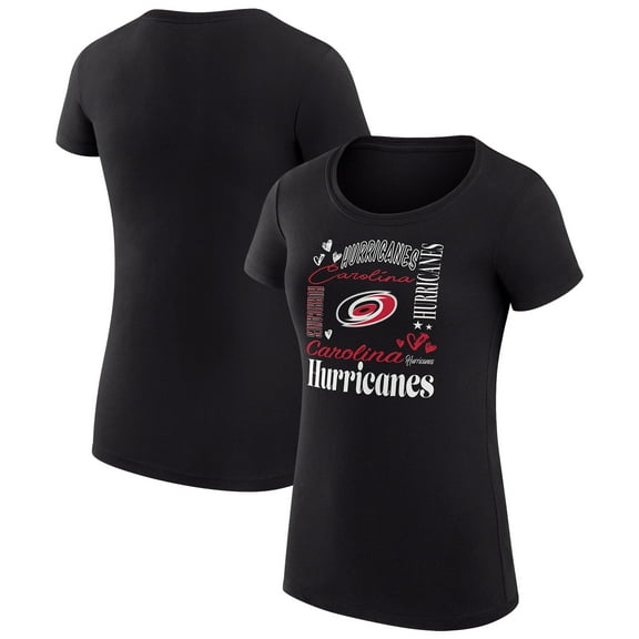 Women's G-III 4Her by Carl Banks Black Carolina Hurricanes Super-Slim Fit Lightweight Collage Team Graphic T-Shirt