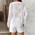 thumbnail image 6 of MORTTIC Women's Elegant V-Neck Lace Blouse & Shorts Set - Summer Semi-Sheer Hollow-Out Two Piece Outfit, 6 of 7
